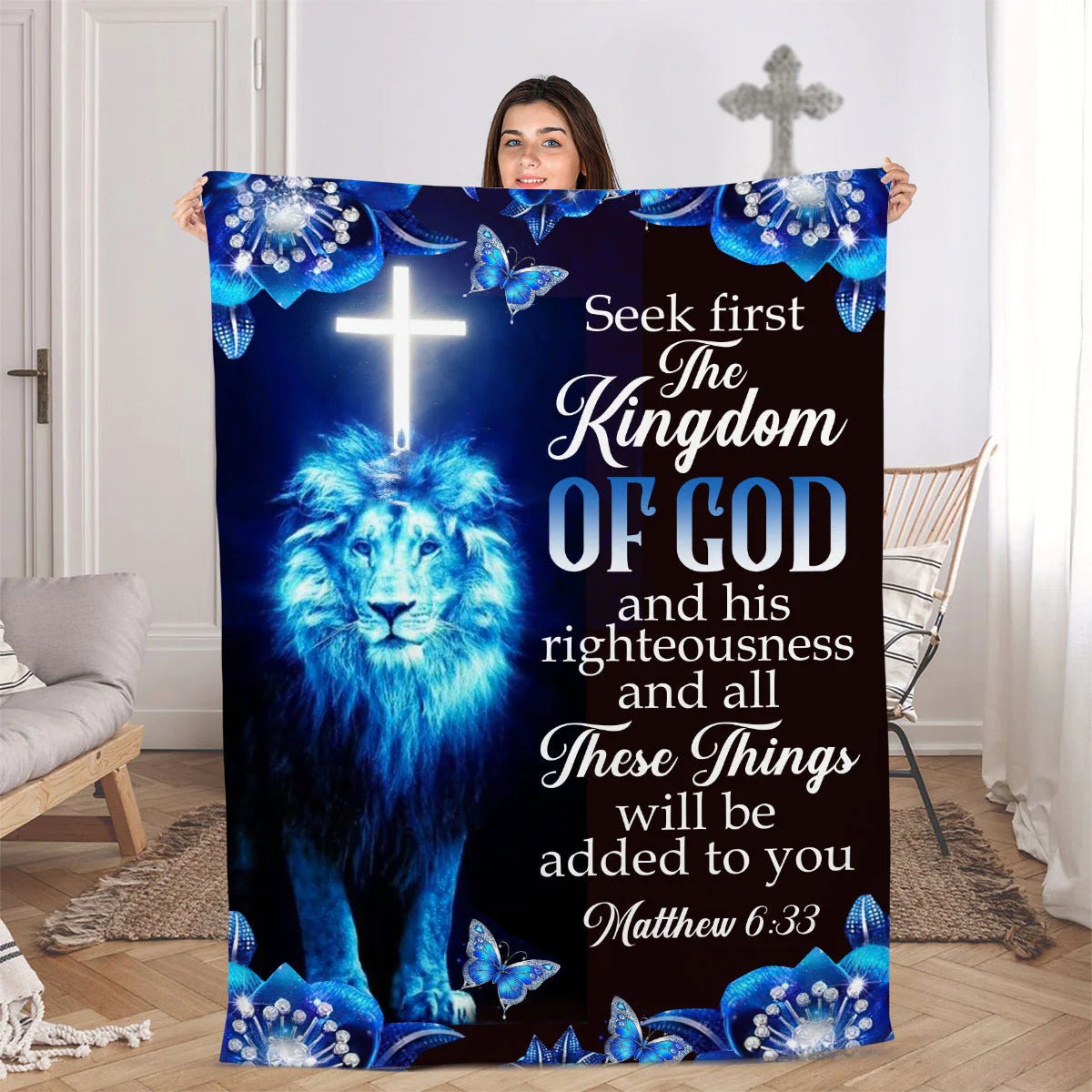 Christianart Blanket, Seek First The Kingdom Of God And His Righteousness, Christian Blanket, Bible Verse Blanket, Christmas Gift, CABBK07111223. - Christian Art Bag