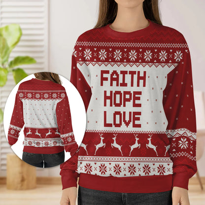 Christianartbag 3D Sweater, Faith, Hope, Love, Unisex Sweater, Christmas Gift. - Christian Art Bag