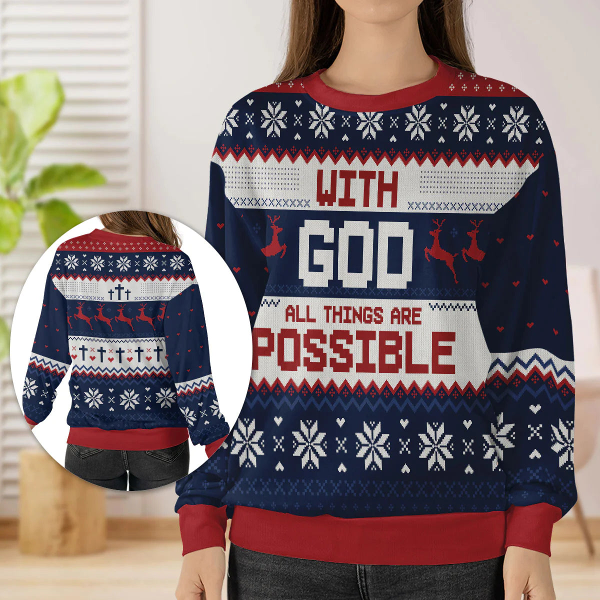 Christianartbag 3D Sweater, With God All Things Are Possible Matthew 19:26, Unisex Sweater, Christmas Gift. - Christian Art Bag