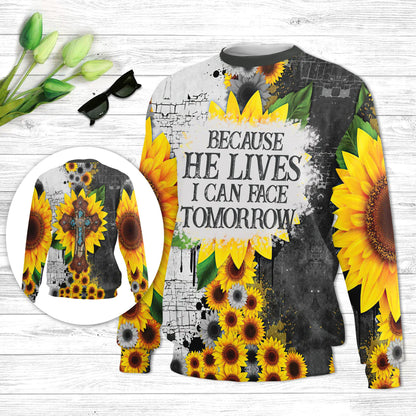 Christianartbag 3D Sweater, Because He Lives I Can Face Tomorrow, Unisex Sweater, Christmas Gift. - Christian Art Bag