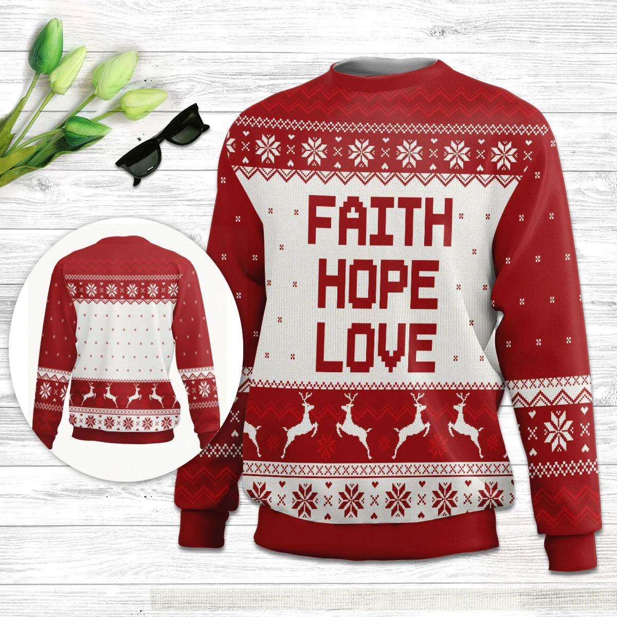 Christianartbag 3D Sweater, Faith, Hope, Love, Unisex Sweater, Christmas Gift. - Christian Art Bag