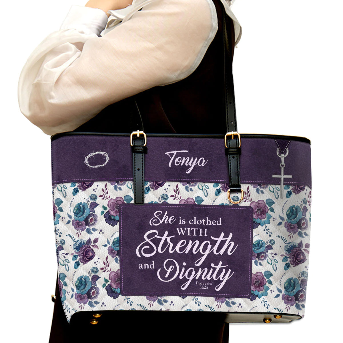 Christianart Handbag, She Is Clothed With Strength and Dignity, Personalized Gifts, Gifts for Women. - Christian Art Bag