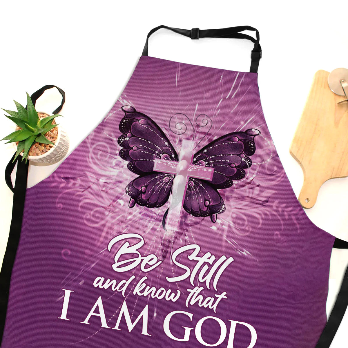 Christianartbag Apron, Be Still And Know That I Am God, Butterfly And Cross, Apron for Women, Gift For Women, Christmas Gift, - Christian Art Bag