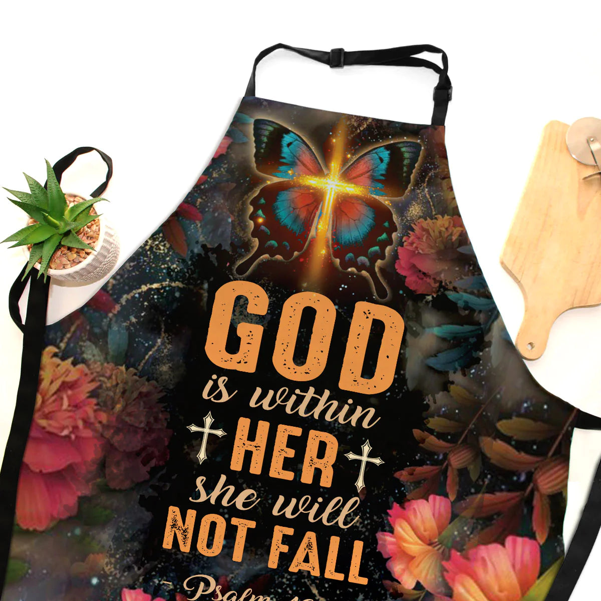 Christianartbag Apron, Blessed Are The Pure In Heart Flower And Butterfly Matthew 5:8, Apron for Women, Gift For Women, Christmas Gift, - Christian Art Bag