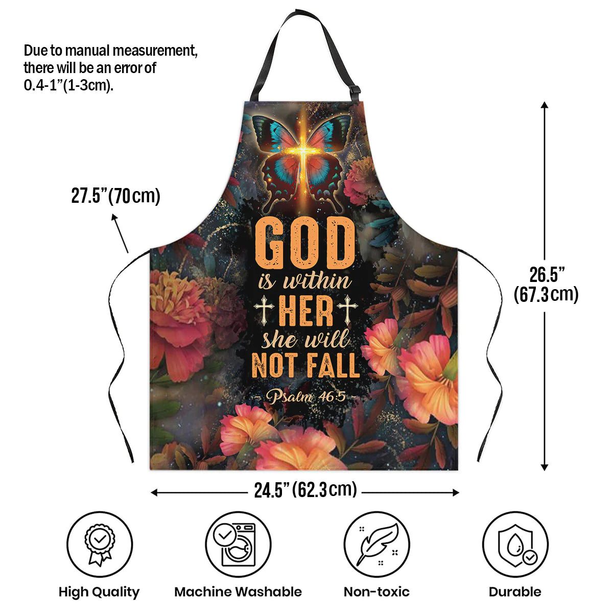 Christianartbag Apron, Blessed Are The Pure In Heart Flower And Butterfly Matthew 5:8, Apron for Women, Gift For Women, Christmas Gift, - Christian Art Bag