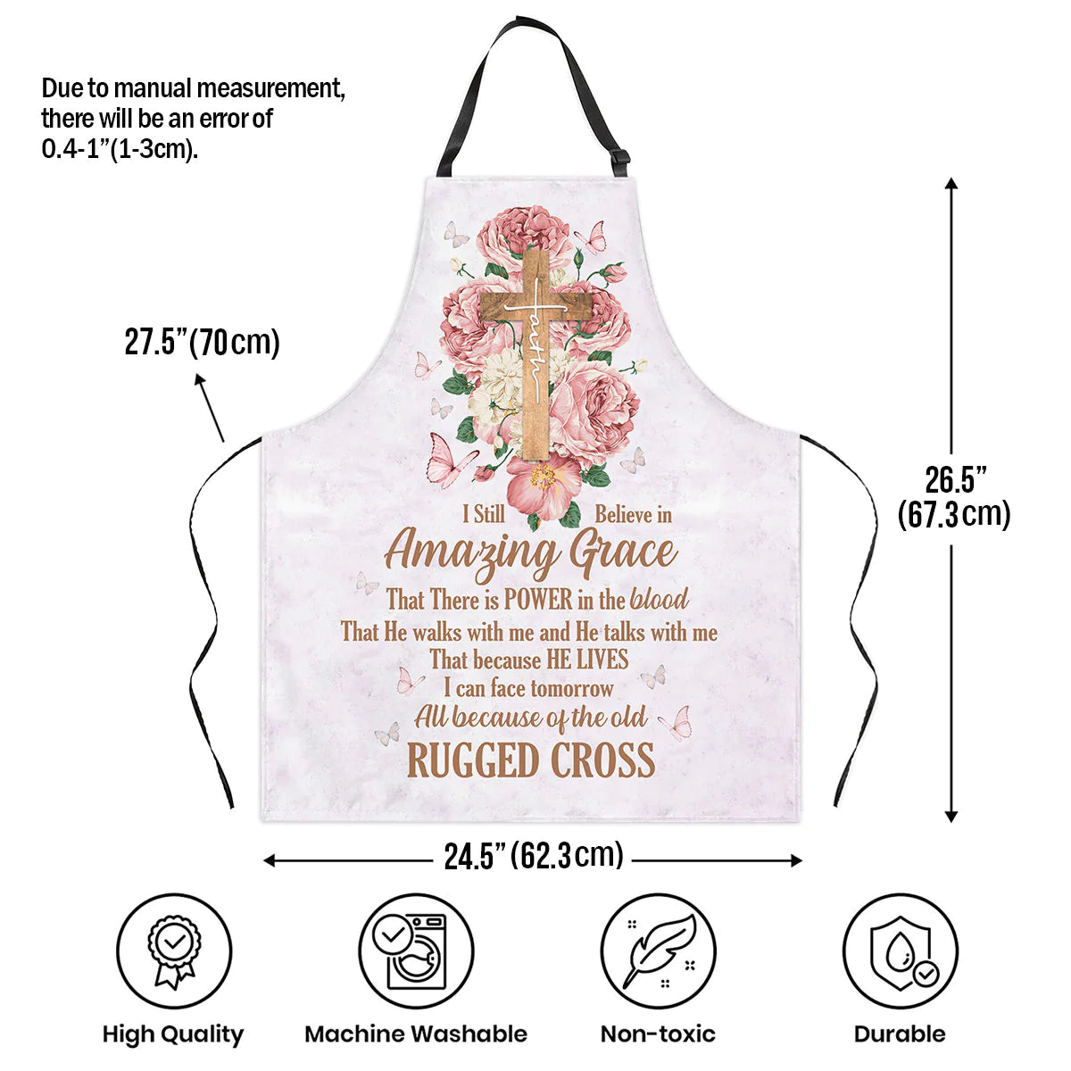 Christianartbag Apron, I Still Believe In Amazing Grace, Flower And Cross, Apron for Women, Gift For Women, Christmas Gift, - Christian Art Bag