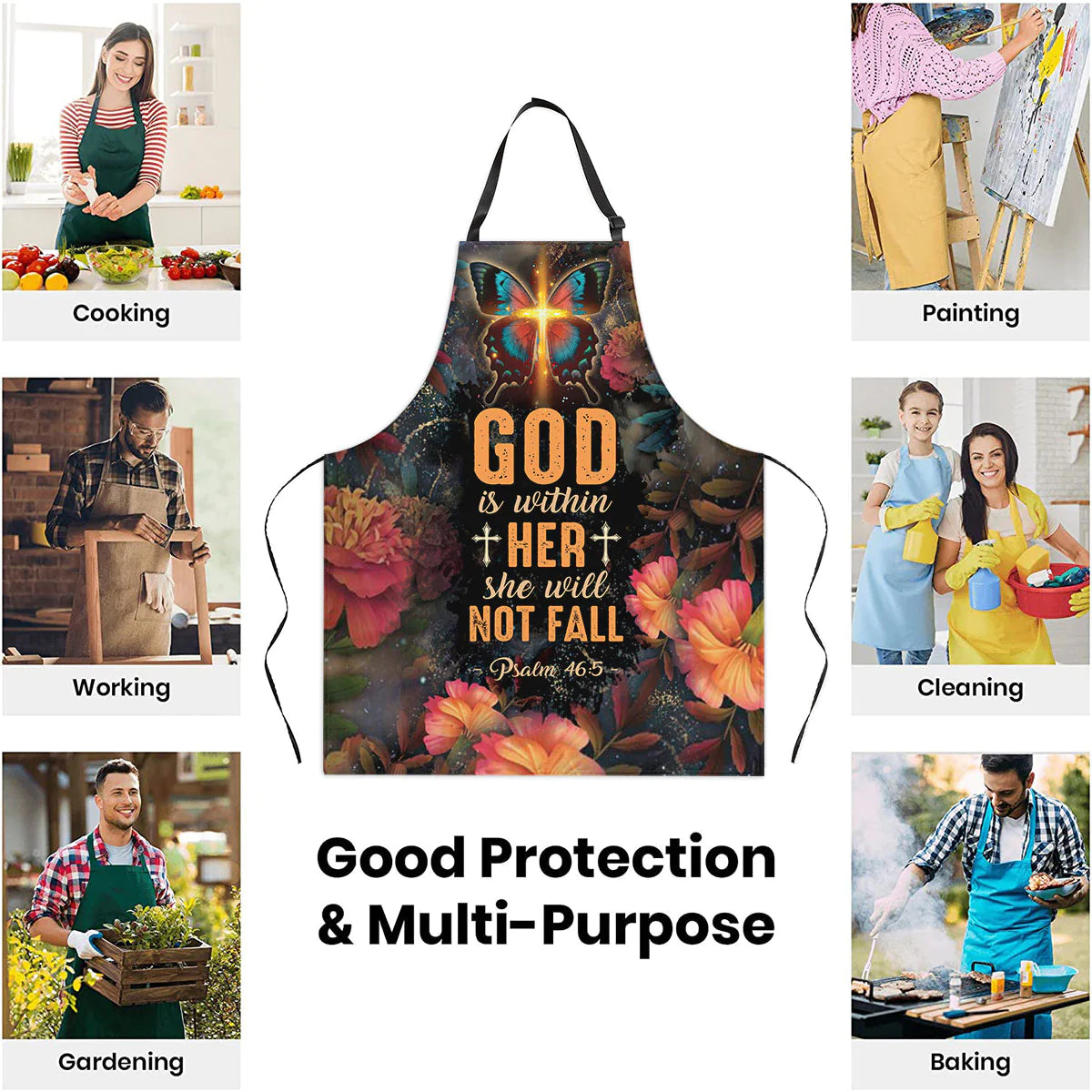 Christianartbag Apron, Blessed Are The Pure In Heart Flower And Butterfly Matthew 5:8, Apron for Women, Gift For Women, Christmas Gift, - Christian Art Bag