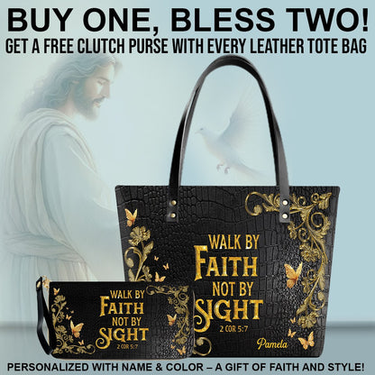 She Who Kneels Before GOD - Custom Bible Verses Name & Color - Personalized Christian Leather Tote – Free Clutch Purse Gift | CHRISTIANARTBAG