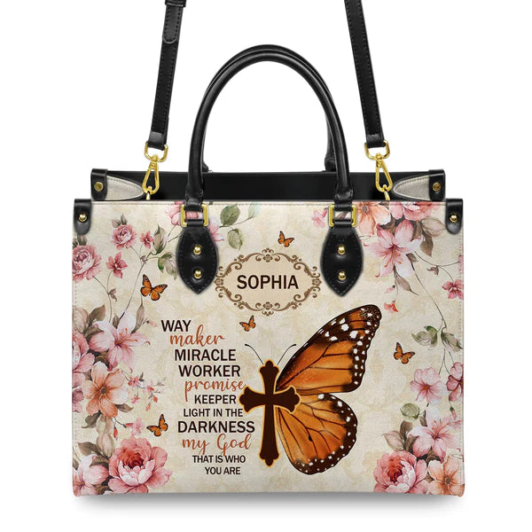 Christianartbag Handbags, Way Maker Miracle Worker Vintage Butterfly Flower Leather Bags, Personalized Bags, Gifts for Women, Christmas Gift, CABLTB03140823. - Christian Art Bag