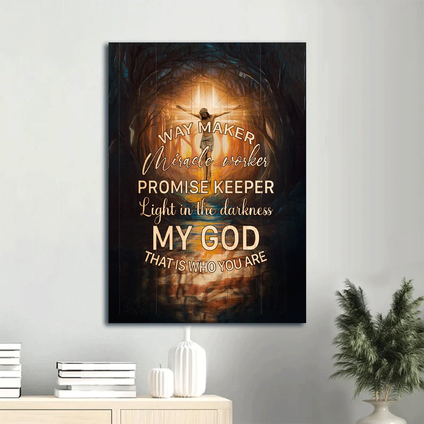 Inspirational 'Way Maker' Lyrics Canvas Print - CHRISTIANARTBAG | Faithful Light in Darkness Wall Art