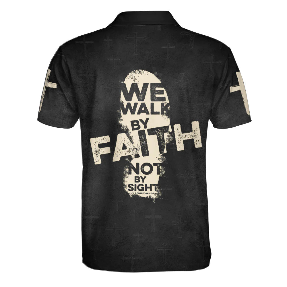 Christianartbag Polo Shirt, We Walk By Faith Not By Sight Cross Polo Shirt, Christian Shirts & Shorts. - Christian Art Bag