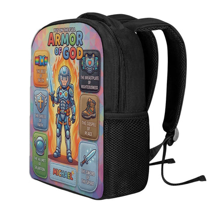 Personalized Armor of God Kids Backpack - Custom Name & Character Christian School Bag | CHRISTIANARTBAG