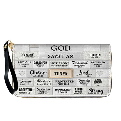 Personalized Leather Handbag & Long Wallet Set – GOD Says I Am Christian Gift for Women