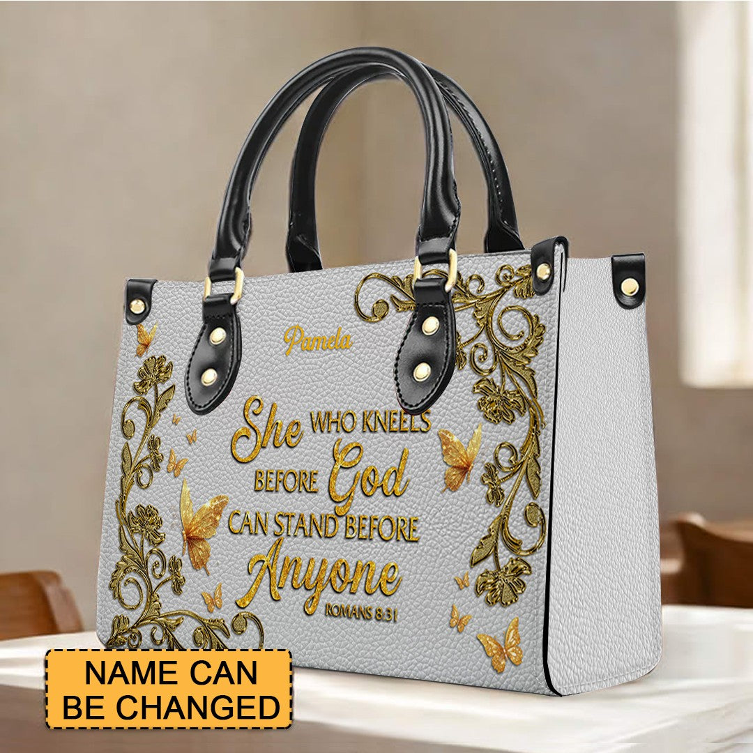 CHRISTIANARTBAG Handbags - She Who Kneels Before GOD - Custom Bible Verses Name & Color - Personalized Leather Handbag - CABLTB01040625