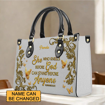 CHRISTIANARTBAG Handbags - She Who Kneels Before GOD - Custom Bible Verses Name & Color - Personalized Leather Handbag - CABLTB01040625