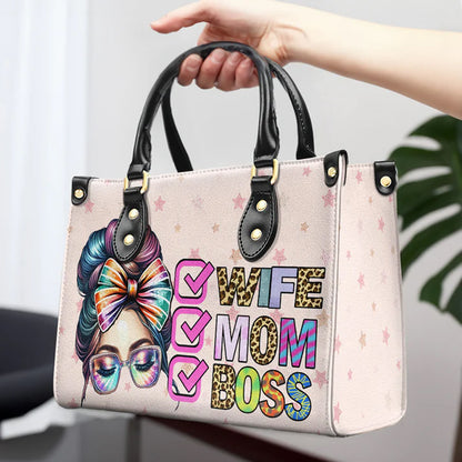 Wife Mom Boss Personalized Leather Handbag by CHRISTIANARTBAG – Empowerment on the Go - CABLTHB01040424.