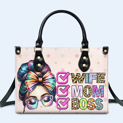 Wife Mom Boss Personalized Leather Handbag by CHRISTIANARTBAG – Empowerment on the Go - CABLTHB01040424.