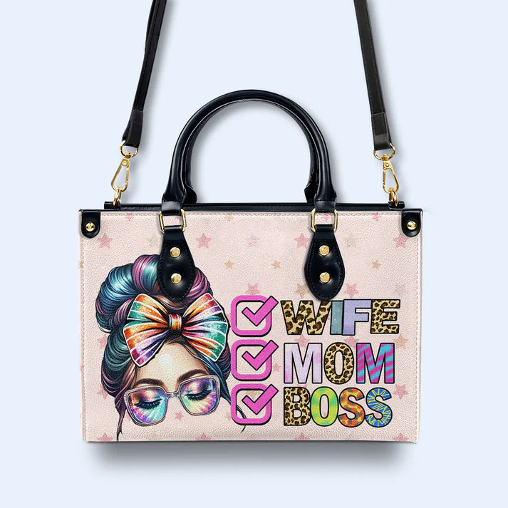 Wife Mom Boss Personalized Leather Handbag by CHRISTIANARTBAG – Empowerment on the Go - CABLTHB01040424.