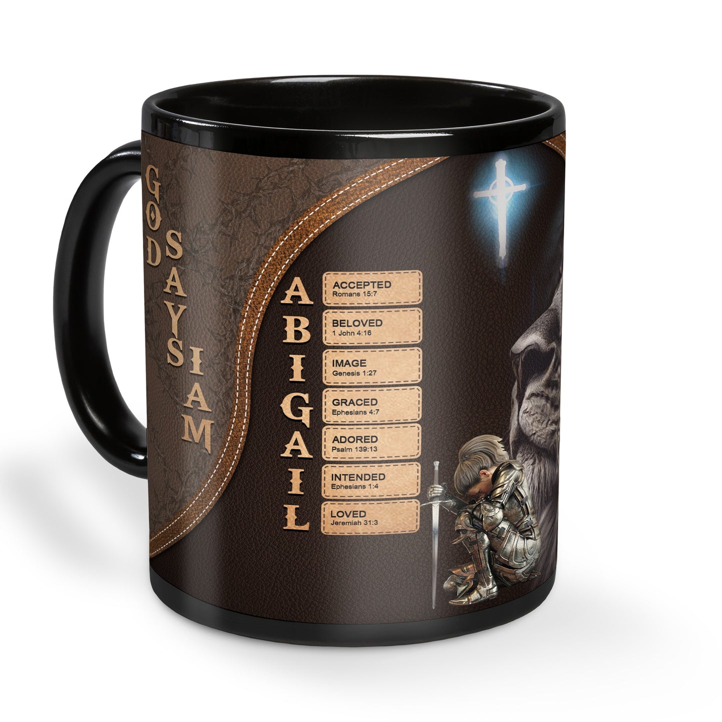 Personalized Christian Mug or Tumbler – Custom Name with Bible Verses | Changeable Skin Tone | Armor of God Gift