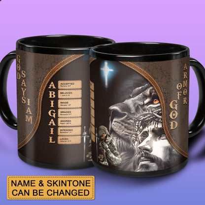 Personalized Christian Mug or Tumbler – Custom Name with Bible Verses | Changeable Skin Tone | Armor of God Gift