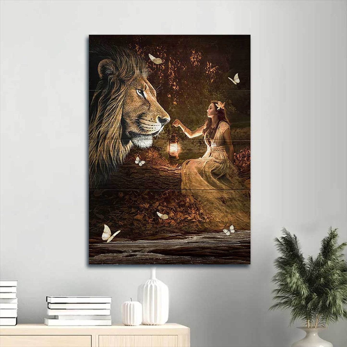 Enchanted Forest Queen & Lion Canvas Print - CHRISTIANARTBAG | Mystical Nature-Inspired Wall Art