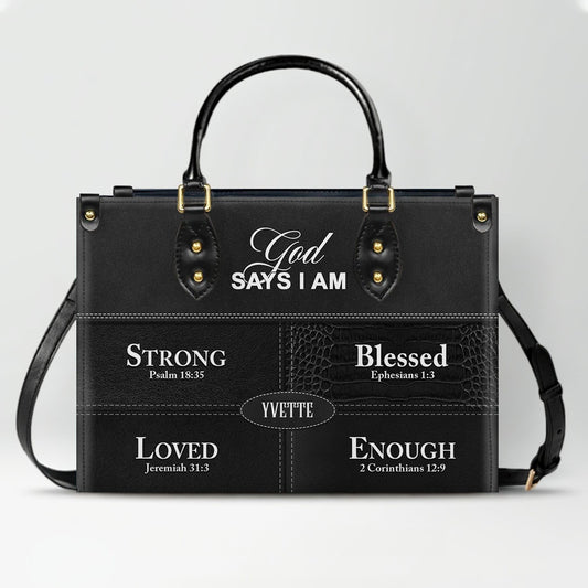 Personalized “God Says I Am” Leather Handbag for Christian Women – Custom Name & Color | CHRISTIANARTBAG