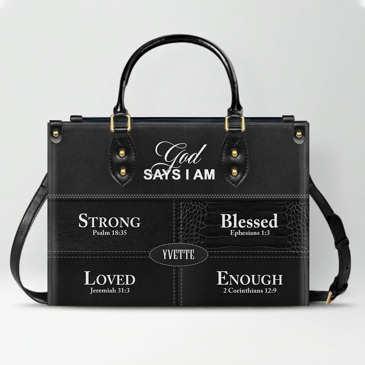 Personalized “God Says I Am” Leather Handbag for Christian Women – Custom Name & Color | CHRISTIANARTBAG 0111725