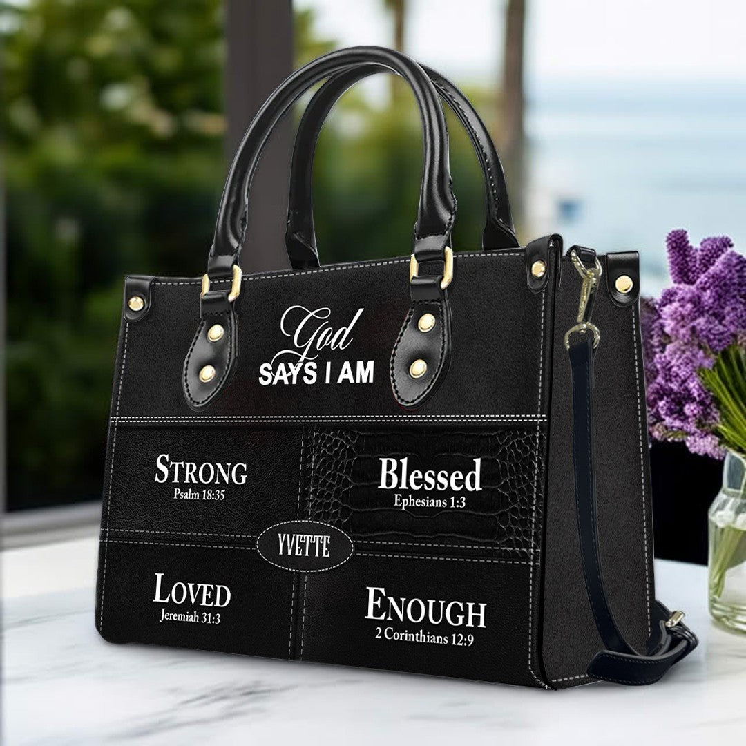 Personalized “God Says I Am” Leather Handbag for Christian Women – Custom Name & Color | CHRISTIANARTBAG