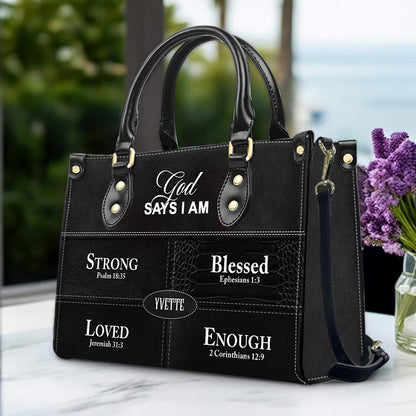 Personalized “God Says I Am” Leather Handbag for Christian Women – Custom Name & Color | CHRISTIANARTBAG