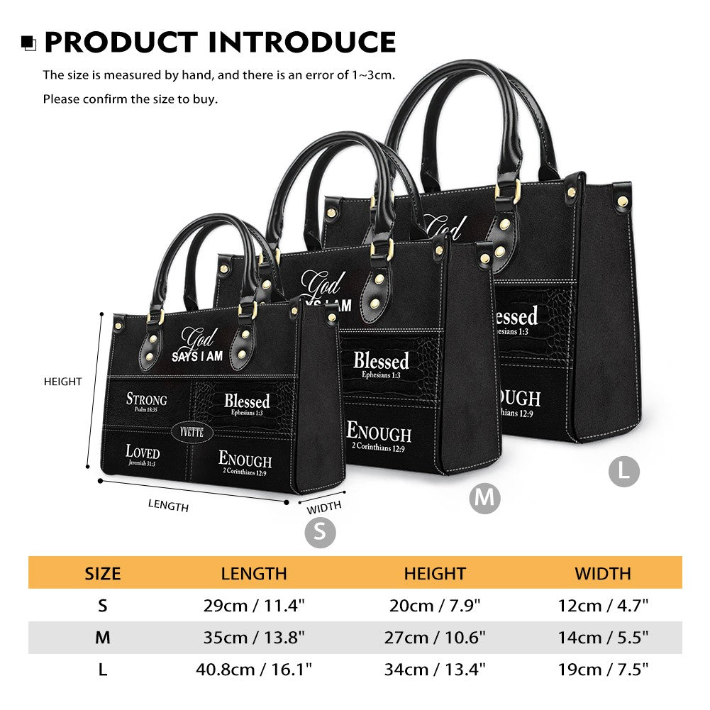Personalized “God Says I Am” Leather Handbag for Christian Women – Custom Name & Color | CHRISTIANARTBAG