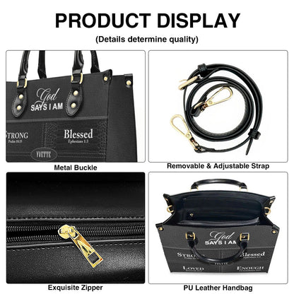 Personalized “God Says I Am” Leather Handbag for Christian Women – Custom Name & Color | CHRISTIANARTBAG