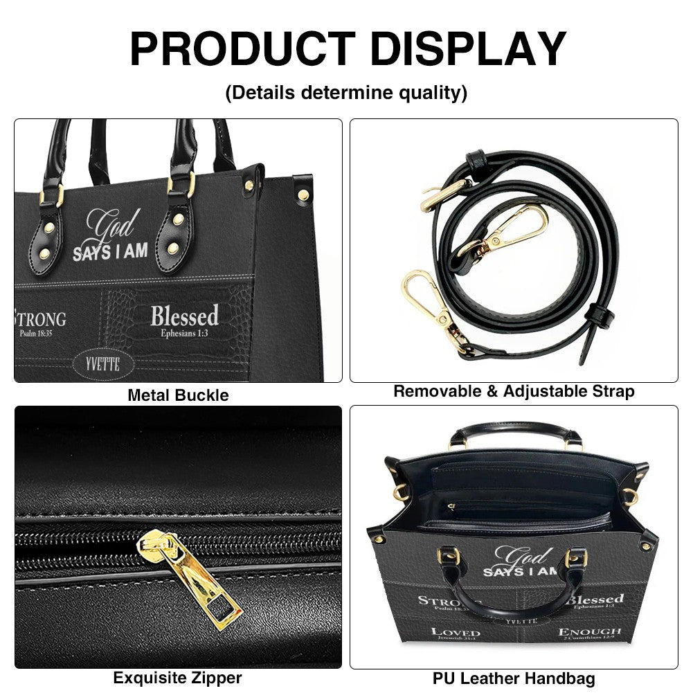 Personalized “God Says I Am” Leather Handbag for Christian Women – Custom Name & Color | CHRISTIANARTBAG 0111725