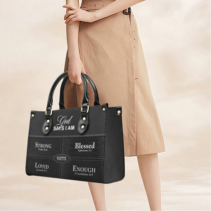 Personalized “God Says I Am” Leather Handbag for Christian Women – Custom Name & Color | CHRISTIANARTBAG 0111725