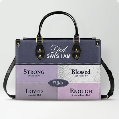 Personalized “God Says I Am” Leather Handbag for Christian Women – Custom Name & Color | CHRISTIANARTBAG