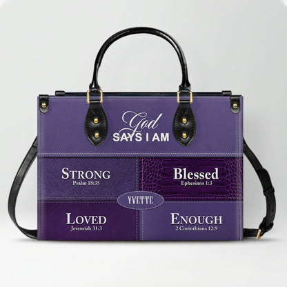 Personalized “God Says I Am” Leather Handbag for Christian Women – Custom Name & Color | CHRISTIANARTBAG