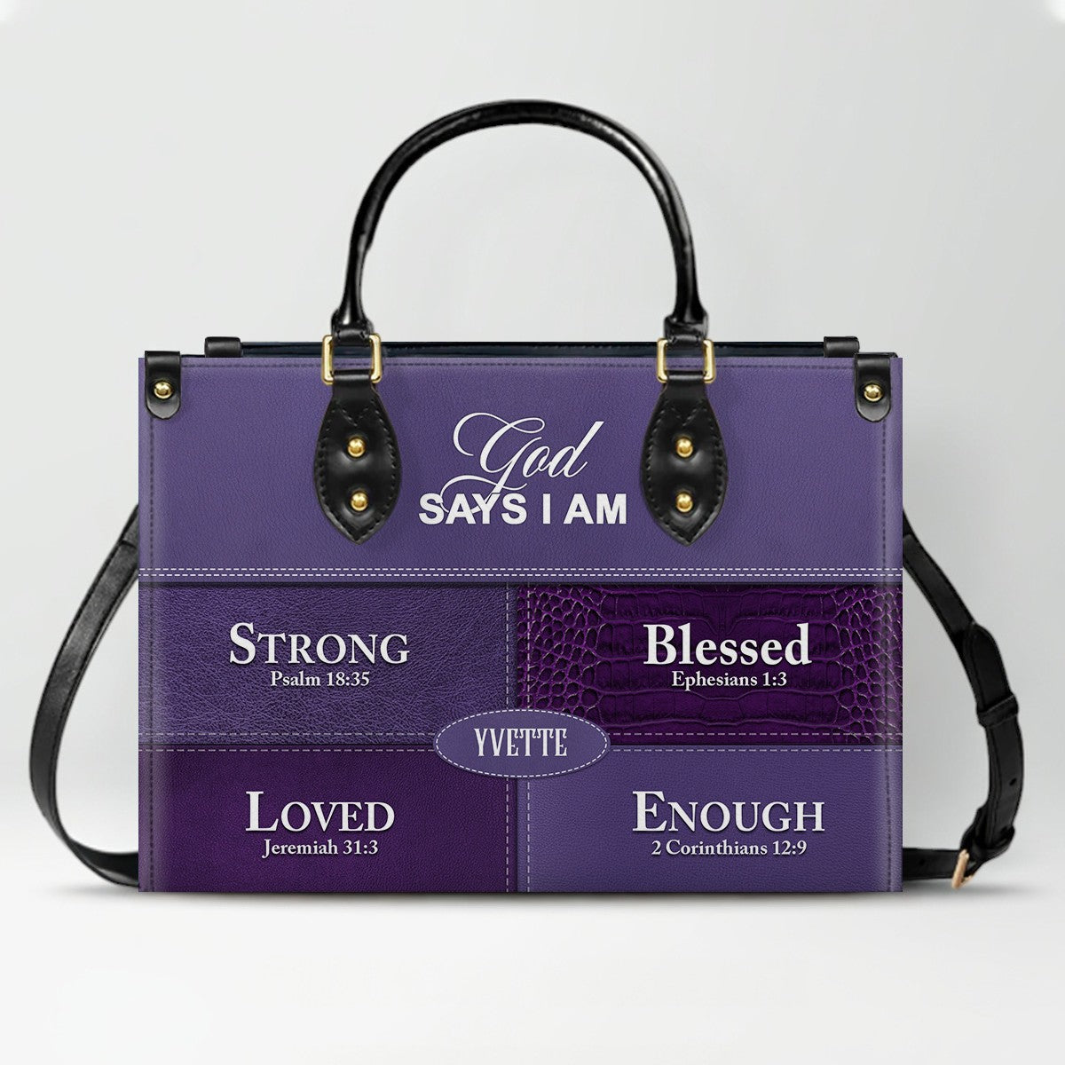 Personalized “God Says I Am” Leather Handbag for Christian Women – Custom Name & Color | CHRISTIANARTBAG 0111725