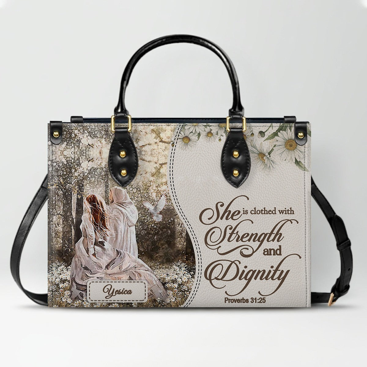 Personalized Christian Leather Handbag for Women - Custom Name & Bible Verse Tote Bag - Handcrafted Scripture Purse by CHRISTIANARTBAG