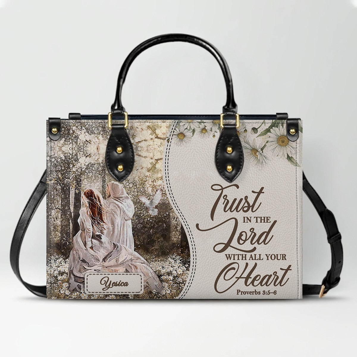 Personalized Christian Leather Handbag for Women - Custom Name & Bible Verse Tote Bag - Handcrafted Scripture Purse by CHRISTIANARTBAG