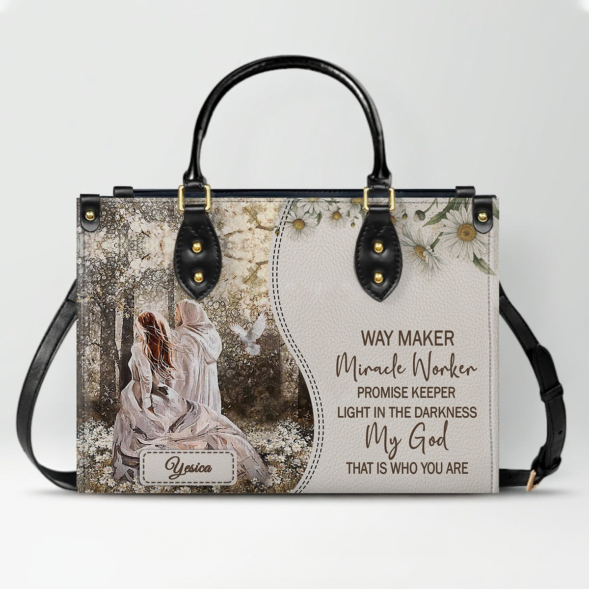 Personalized Christian Leather Handbag for Women - Custom Name & Bible Verse Tote Bag - Handcrafted Scripture Purse by CHRISTIANARTBAG