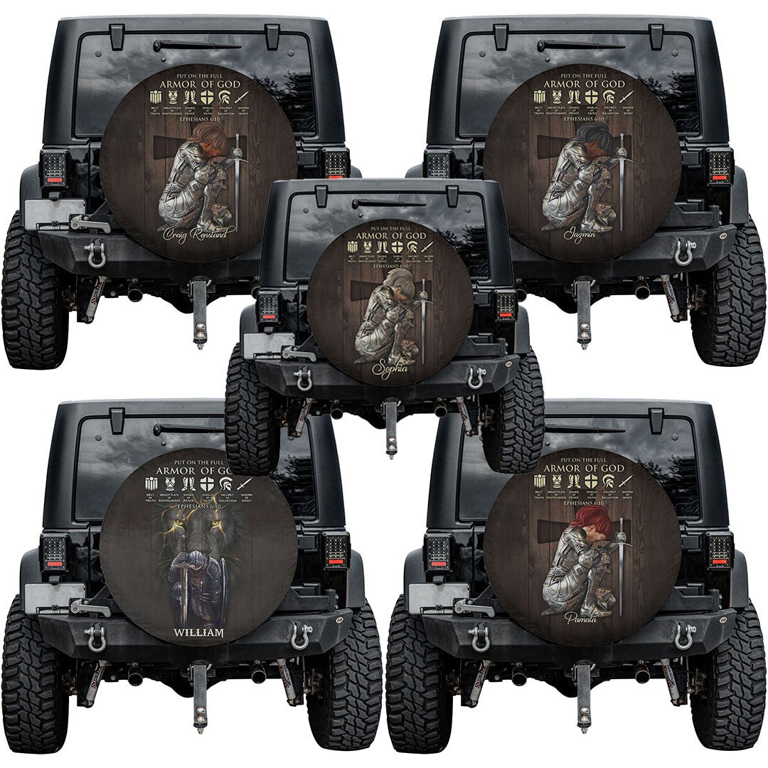 Armor Of God Spare Tire Cover - Knight of Faith Custom Spare Tire Cover by CHRISTIANARTBAG - Personalize with Name & Choose Skin Tone - CABTC0213024. - Christian Art Bag