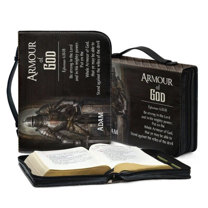 "Armour of God" Knight and Lion of Judah Leather Bible Cover with Personalization - CHRISTIANARTBAG CABBBCV02030324. - Christian Art Bag