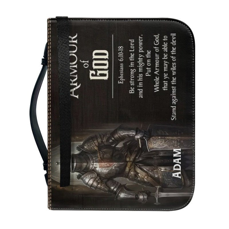 "Armour of God" Knight and Lion of Judah Leather Bible Cover with Personalization - CHRISTIANARTBAG CABBBCV02030324. - Christian Art Bag