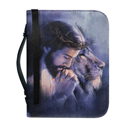 Custom Divine Protector Bible Cover - Personalized Jesus & Lion Artwork, Secure Closure by CHRISTIANARTBAG CABBBCV03270324