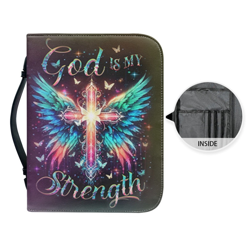 Christianartbag Bible Cover, God Is My Strength Bible Cover, Personalized Bible Cover, Cross Wing Bible Cover, Christian Gifts, CAB04090124. - Christian Art Bag