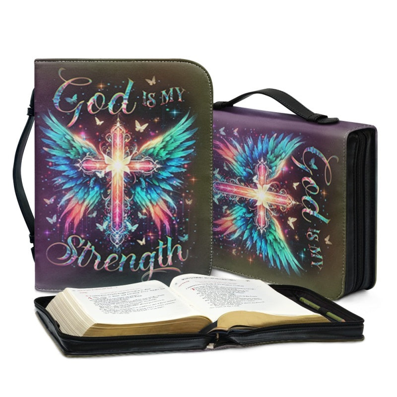 Christianartbag Bible Cover, God Is My Strength Bible Cover, Personalized Bible Cover, Cross Wing Bible Cover, Christian Gifts, CAB04090124. - Christian Art Bag