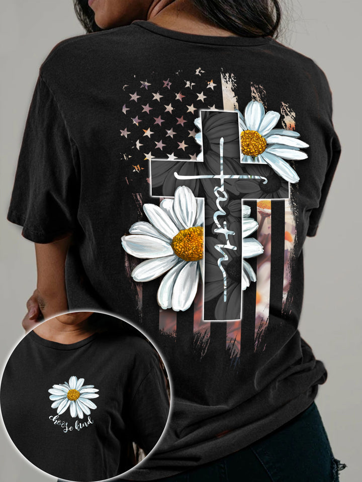 CHRISTIANARTBAG T-Shirt - Faith Flag Daisy T-Shirt - Bible Verse Shirt - Scripture Shirt For Women - CABTS01310524