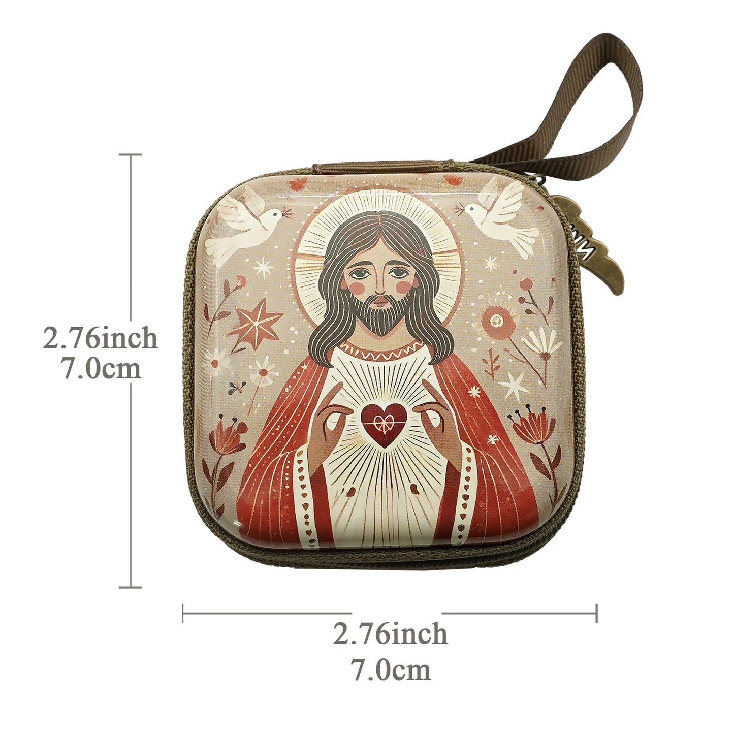 Virgin Mary & Jesus Rosary Bag – Catholic Religious Jewelry Storage Pouch