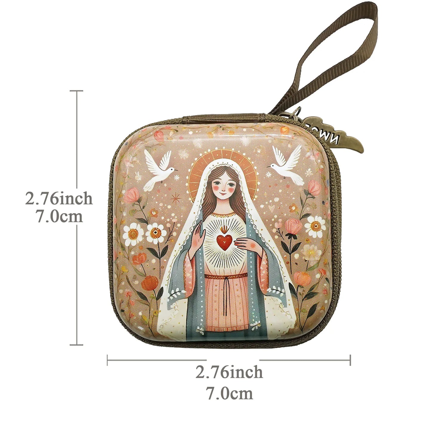 Virgin Mary & Jesus Rosary Bag – Catholic Religious Jewelry Storage Pouch