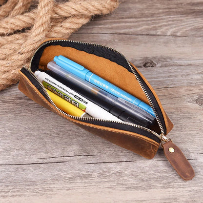 Vintage Handcrafted Leather Pencil Case - Elegant Stationery Organizer with Zipper for School & Office Supplies - CHRISTIANARTBAG Leather