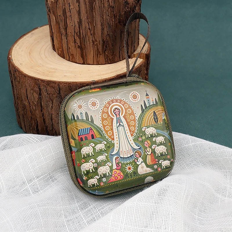 Virgin Mary & Jesus Rosary Bag – Catholic Religious Jewelry Storage Pouch